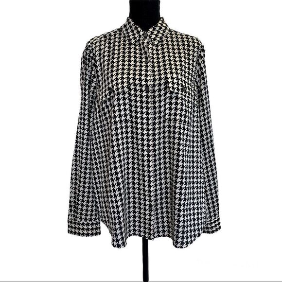 Jones New York collection houndstooth button front blouse black white Sz14 NWOT - Picture 3 of 10